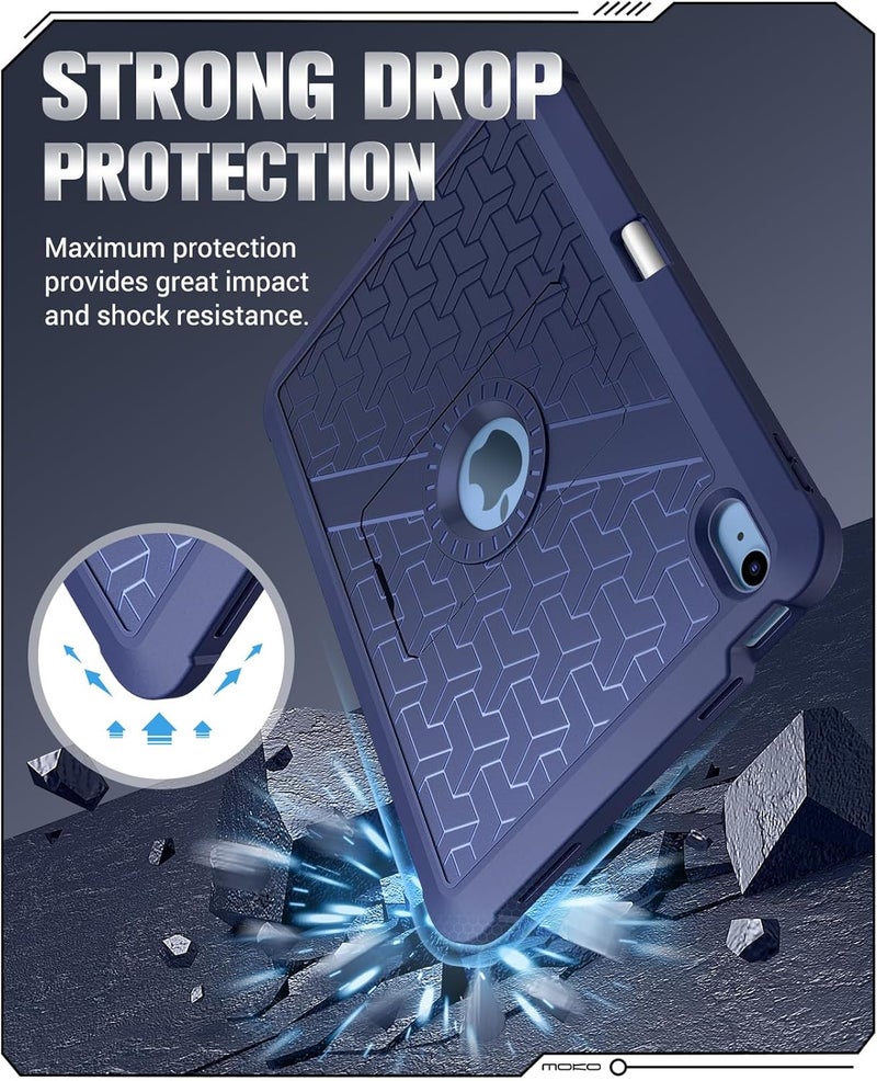 MoKo for iPad (A16) 11th/10th Generation Case 2025/2022, Heavy Duty Shockproof Dual Layer Full Body Protective Cover, Built-in Screen Protector and Kickstand for iPad 11/10.9 Inch, Navy Blue - Image 3